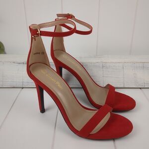 Red Faux Suede Ankle Strap Stilettos High Heel Sandals Dream Pairs NEW Size 7.5